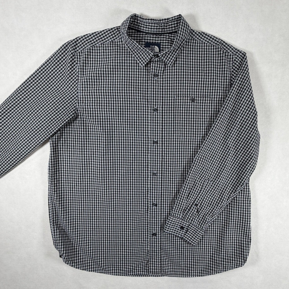 The North Face Mens XXL Gingham Check Long Sleeve Button Down Shirt Black White